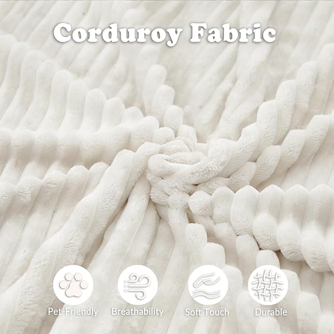 108 W Corduroy Sectional Boneless Cloud Couch with Chaise &amp Ottoman No Assembly Required U Shaped Modular Sectional Sofa Cozy Fluffy Sofa for Living Room (White Left Facing Chaise+Ottoman) |