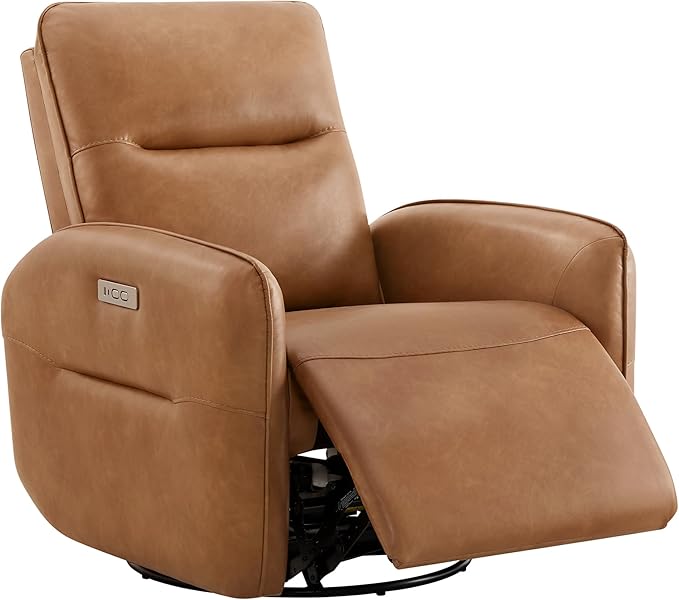 CHITA Faux Leather Power Recliner Chair Swivel Glider Recliner for Adults Nursery Rocking Chair with USB &amp Type-C Charging for Living Room Bedroom Camel