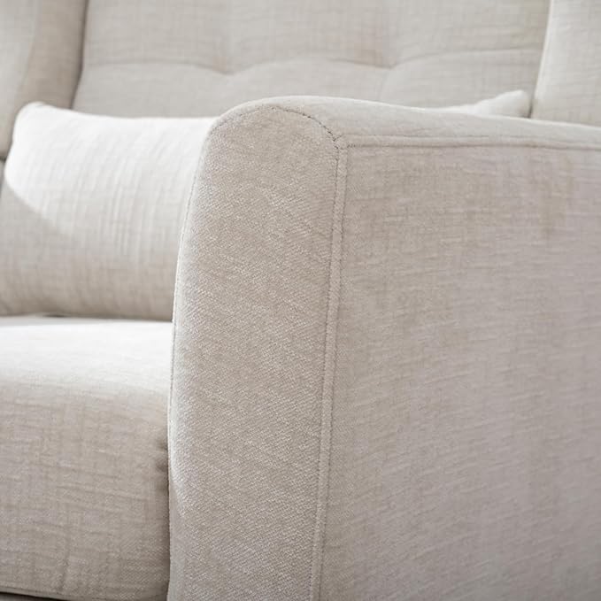 Modern Accent Chair Upholstered in Chenille Fabric Perfect for Living Room or Bedroom (Beige)