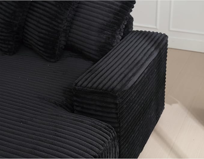 111 Inch Cloud Sectional Couches for Living Room | L-Shaped Sectional Couch with 8 Pillows | Corduroy Couch with Deep Seat | Solid Wood Frame Sofa Black (Right Facing Chaise)