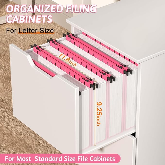 Extra Capacity Plastic Hanging File Folder Letter Size12 Pack Reinforced Hang Folders with Heavy Duty 2 Inch ExpansionPink Hanging File Folder Designed for Bulky Files