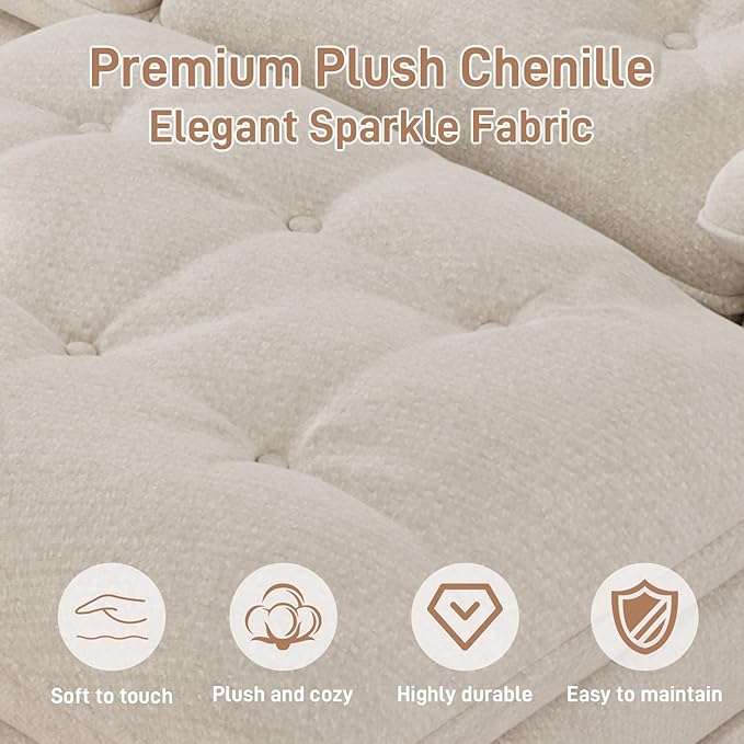 134U Shaped Sectional Couches for Living Room Oversized Modular Sectional Fluffy Couch with 2 Ottoman &amp Storage ConsoleModern 6 Seat Living Room Sofa with Glitter FabricTufted Buttons Beige