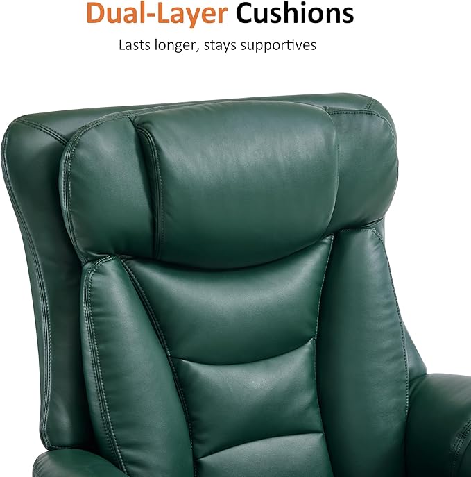 MCombo Oversized Swivel Recliner Chair with Ottoman Adjustable Backrest 360° Wood Base High Seat Faux Leather Lounge Chair for Tall Users in Living Room Bedroom or Office 4651 (Green)
