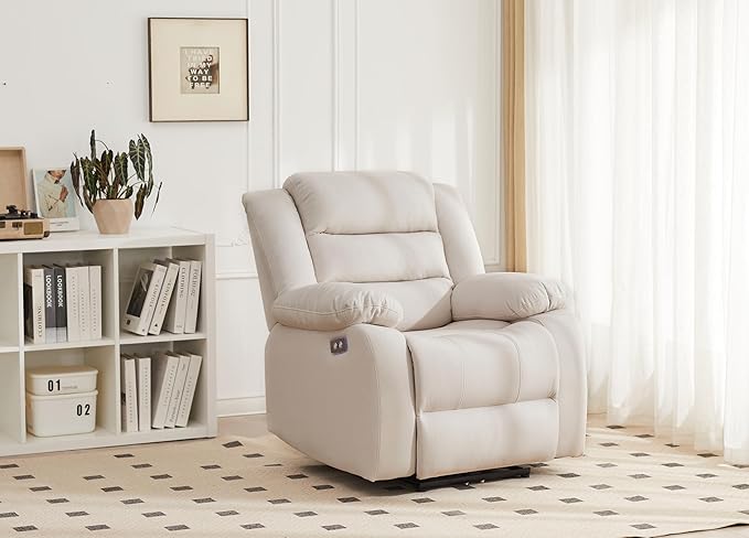 Power Recliner Chair Recliner for Adults Upholstered Soft Fabric Reclining Sofa Chair for Living Room(Beige)