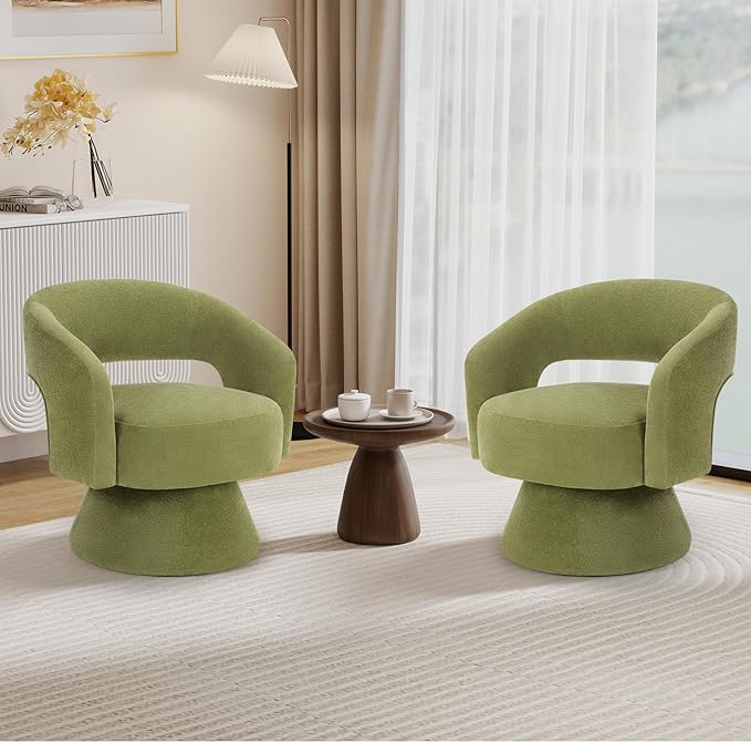 Bonzy Home Swivel Barrel Chair Velvet Accent Armchair 360 Degree Swivel Club Chair for Living Room Bedroom Reception Room 2 Pack Green