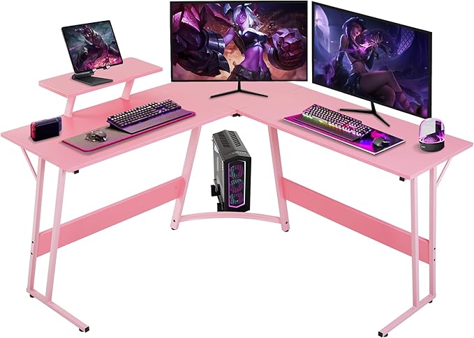 Bigacc L Shaped Gaming Desk 50 Corner Desk Spacious Dual Tops P2 Particleboard Metal Z-Legs Adjustable Non-Slip Pads Scratch/Waterproof Multi-Use Home Office/Game Room/Dorm