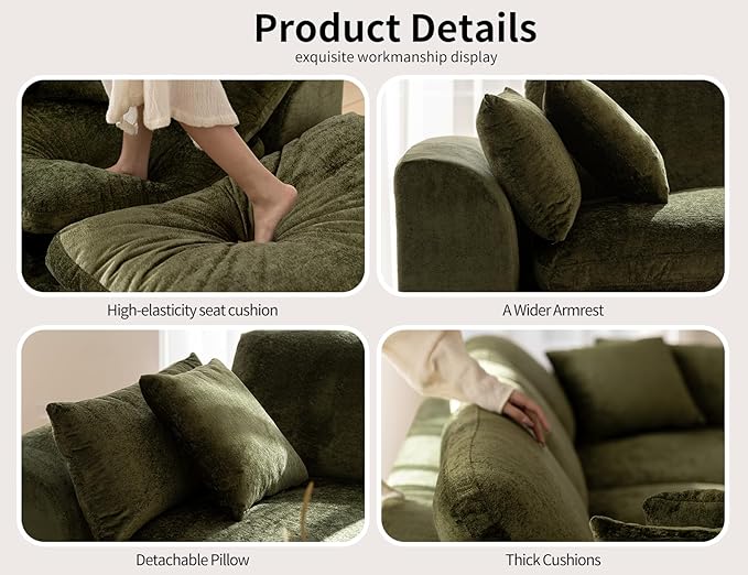 83 Cloud Loveseat Sofa Modular Sectional Sofa for Living Room Bedroom and Small Space Boneless Design No Assembly Required Olive Green