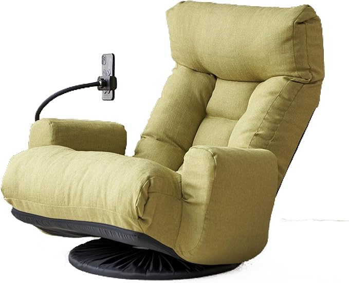 Gwen Upholstered 360° Swivel Chair Lounge Chair with Adjustable Backrest/Headrest Metal Frame Living Room Lounge Sofa and Phone Holder Comfy Bean Bag Chair Green