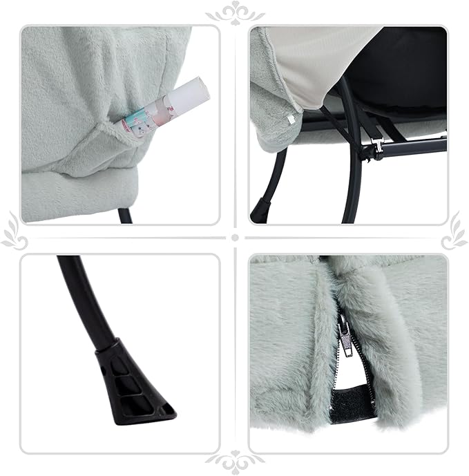 HollyHOME Lazy Chair with Foldable Ottoman Accent Comfy Lounge Armchair and Folding Footrest Stool Leisure Sofa Reading Chair and Footstool for Living Room Bedroom DormFaux Fur Pea Green