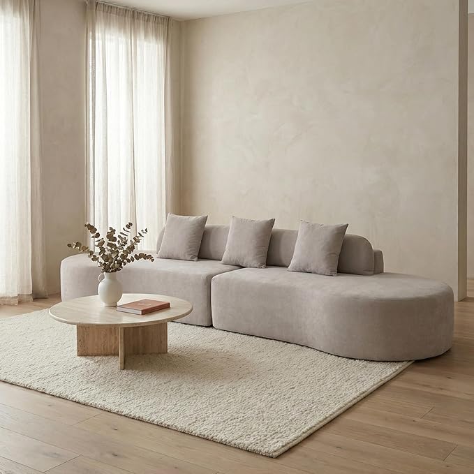 Txtin's 130” Boneless Sectional Couches for Living Room | Curved Plush Cloud Couch with 3 Pillows | Oversized Modern Sofa for Office | Gray | Gray Oversized Plush Modular 3 Pillows Living Room