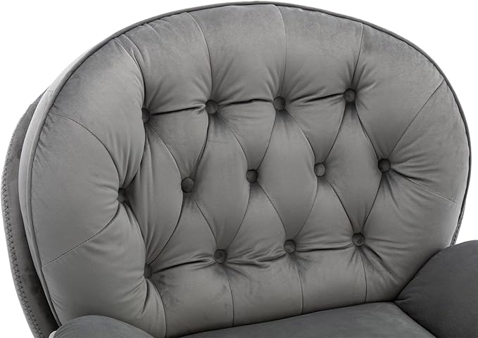 i-POOK Velvet Swivel Chair with Matching Swivel Ottoman Modern Upholstered Accent Chair with Round Black Metal Base and Backrest for Bedroom Living Room and Apartment Gray