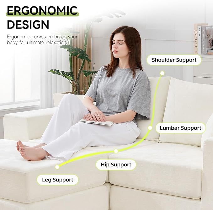 79 Boneless Cloud Loveseat Sofa Couch Modular Tufted Foldable Floor Sofa with Ottoman Chenille Lounge Convertible Sofa Bed for Living Room No Assembly Beige