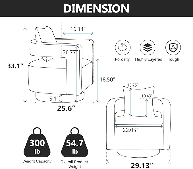 29.1 W Swivel Accent Chair with Open Back Modern Comfy Sofa Chair with Rubberwood Base 360 Degree Comfy Lounge Reading Armchair for Living Room Bedroom Nursery Office or Club (Coffee+PU)