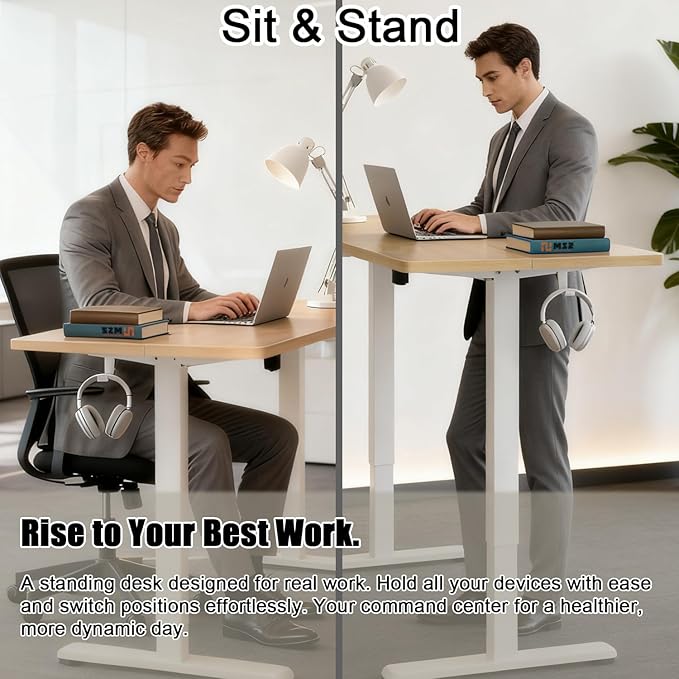 MSZ Electric Standing Desk 48x24 Inch with Memory Presets Adjustable Height Sit to Stand Computer Desk for Home Office &amp Gaming Maple