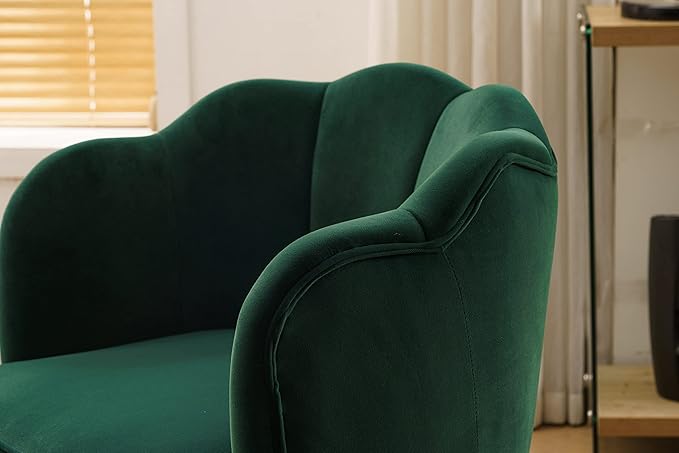 Shell Shape Velvet Fabric Armchair Accent Chair with Gold Legs for Living Room BedroomDark Green