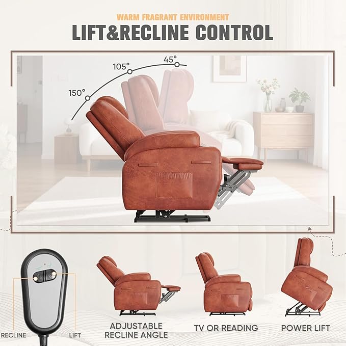 Flamaker Power Lift Recliner Chair Electric Lift Recliner for Elderly Power Lift Recliner Chair with Cup Holders Side Pockets for Living Room (Leathaire Dark Brown)