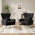 Black Velvet Accent Chair Set of 2 Wingback Chair for Living Room High Back Arm Chair with Golden Legs Lumbar Pillow Upholstered Single Sofa Bedroom