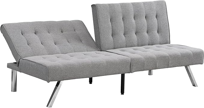 Sofa Adjustable Couch Sleeper Sofa Bed for Living RoomLoveseat Upholstered Modern Convertible FutonFaux Linen Grey