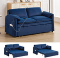 63 Velvet Pull Out Sofa Bed 3-in-1 Convertible Futon Loveseat Queen Sleeper Sofa Couch Bed with Adjustable Backrest USB Ports &amp Side Pockets Modern Sofas for Living Room Apartment Blue