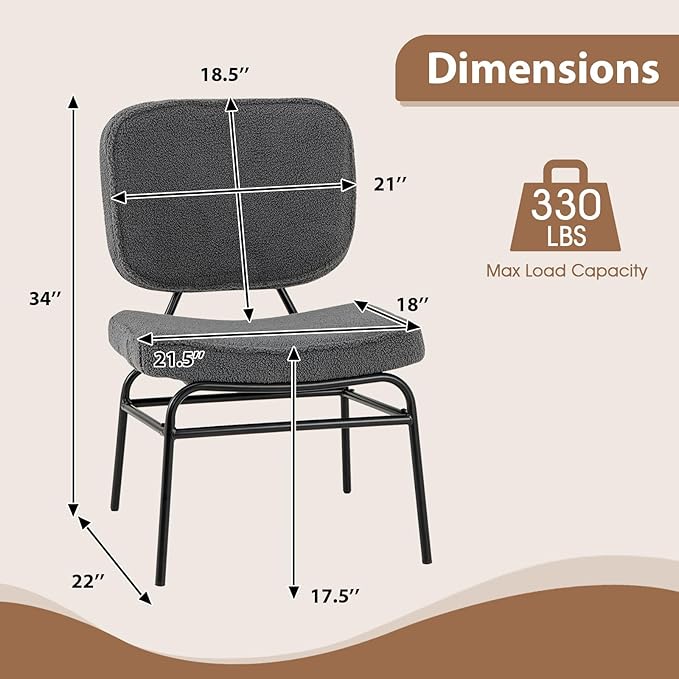 Giantex Modern Armless Accent Chair Set of 2 Sherpa Reading Chair w/Sponge Padding Adjustable Foot Pads &amp Metal Frame Upholstered Side Chair for Living Room Bedroom &amp Reading Room Grey