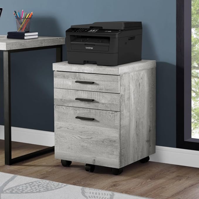 Rolling 3-Drawer File Cabinet with Rustic Grey Wood-Look Finish Printer Stand with Locking Casters Legal &amp Letter-Size Storage Drawers Contemporary Mobile Office Storage