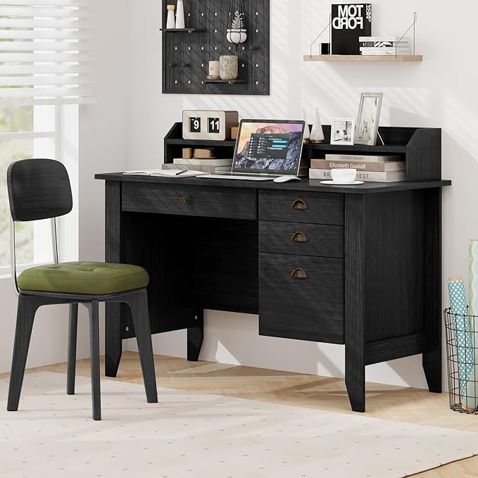 Safeplus 48 Computer Desk with 4 Storage Drawers and Hutch Wood Executive Table for PC Laptop