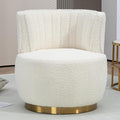 Swivel Barrel Chair White Teddy Modern Accent Chair Round Upholstered Comfy Side Chair Sherpa Chair with Gold Base for Nursery Living Room Bedroom Office Waiting Room Hotel White