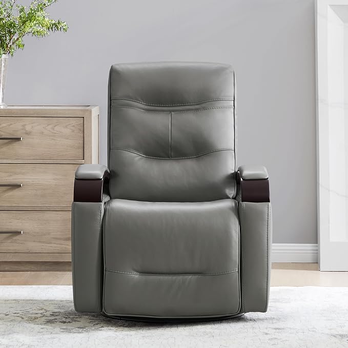 CHITA Genuine Leather Power Swivel Glider Rocker Recliner FSC Certified Mid Century Modern Recliner Chair for Adults Adjustable Power Headrest for Nursery and Living Room Haze