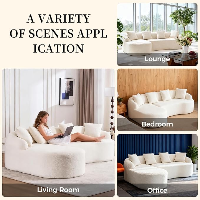 98.8 Curved Sectional Sofa with ChaiseL-Shape Sofa Lounge ChaiseBoneless Couch L Shape for Living RoomWood Grain Chenille FabricNo Installation Requirement