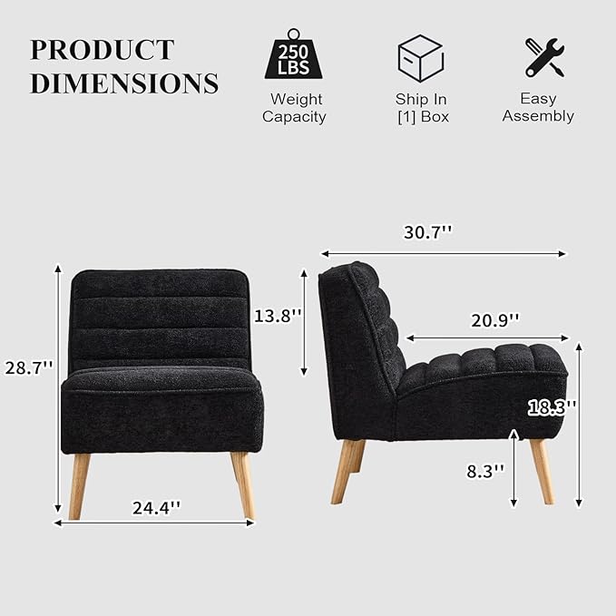 Modern Accent Chair Chenille Upholstered Fuzzy Club Chairs with Tufted Design Comfy Living Room Chair with Metal Legs Padded Reading Chair for Reading Room (Black-Chenille)