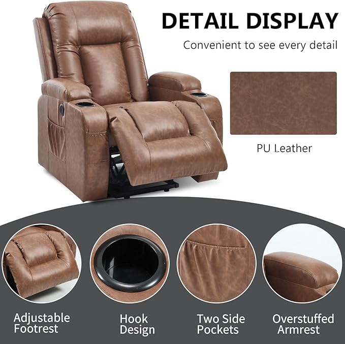 Power Lift Recliner Chair for Elderly with Infinite Position 350 LBS Capacity 8-Point Massage &amp Heating - Comfy Heavy Duty Motion Recliners Chairs for Living Room Small SpacesBrown