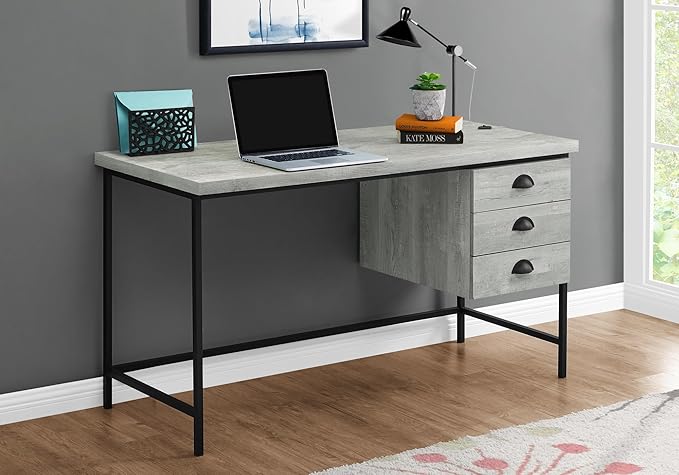 Computer Desk Home Office Laptop Storage Drawers 55 L Work Grey Laminate Black Metal Contemporary Modern