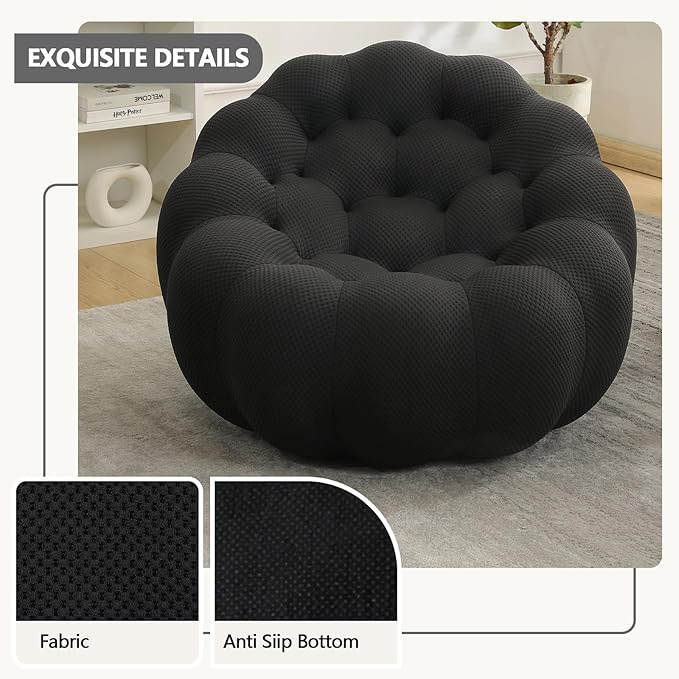 36 Oversized Bubble Chair Upholstered Mesh Fabric Bubble Sofa Couch &amp Floor Lounge Chair with 3D Honeycomb Design for Living Room Office Apartment Small Space - No Assembly Required (Black)