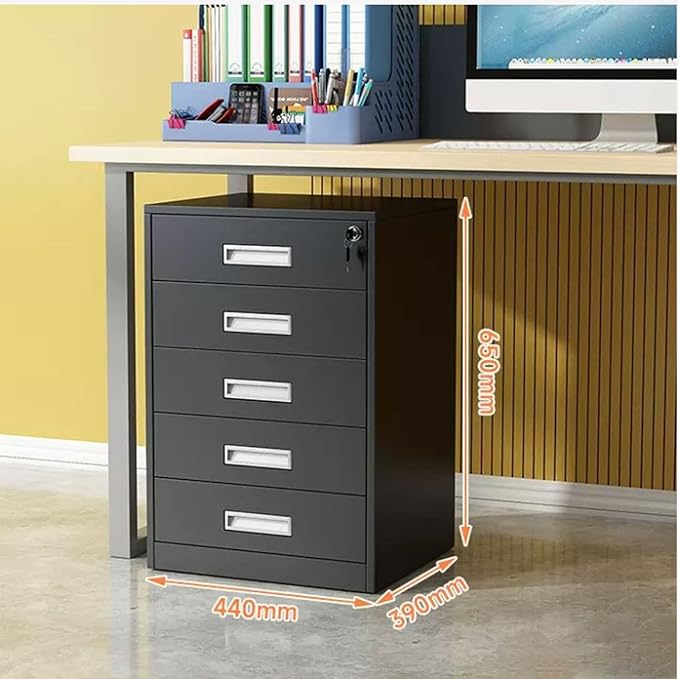 Aimeryup 5-Drawer File Cabinet Metal Clip 5-Tier with Lock Storage Study Low Cupboard Desk Office Hotel 44X39X65CM(Size:44X39X65CMColor:A)