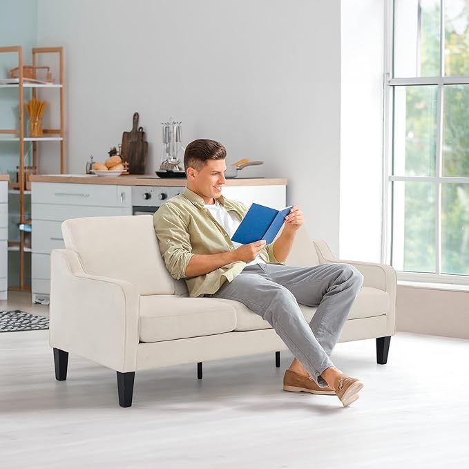 VINGLI Small Couch Sofa 71 Comfy Couches for Living Room Beige 3 Seat Sofa Couch Mid Century Modern Sofa Furniture Couches with Scooped Arms for Small Spaces Bedroom Apartment Studio