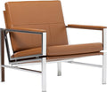 Studio Designs Atlas Modern Accent Chair with Padded Armrests - 29.5 W x 32 D x 33 H - Armchair for Home or Office - Caramel Brown Bonded Leather Fabric and Chrome Legs