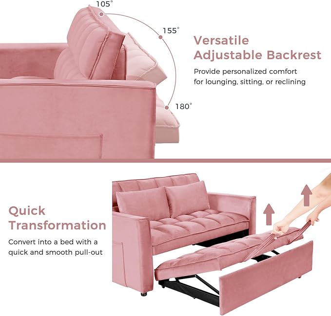 ANJ 3 in 1 Convertible Sofa Bed Pull Out Futon Loveseat Sleeper Sofa Couch with Adjustable Backrest Storage Pockets 2 Pillows for Living Room Bedroom