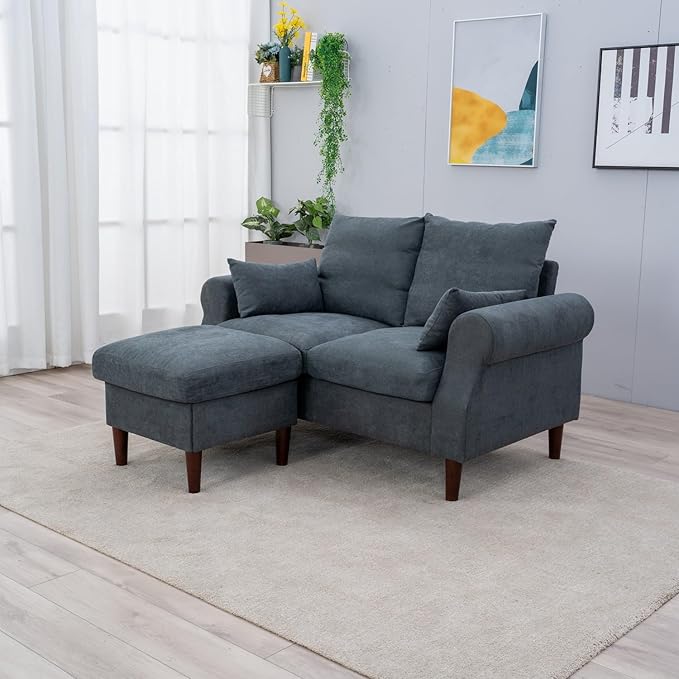 Panana 2 Seater Small Sofa Set with Ottoman Sectional Loveseat for Small Space Living Room Apartment (Gray 2 Seater)