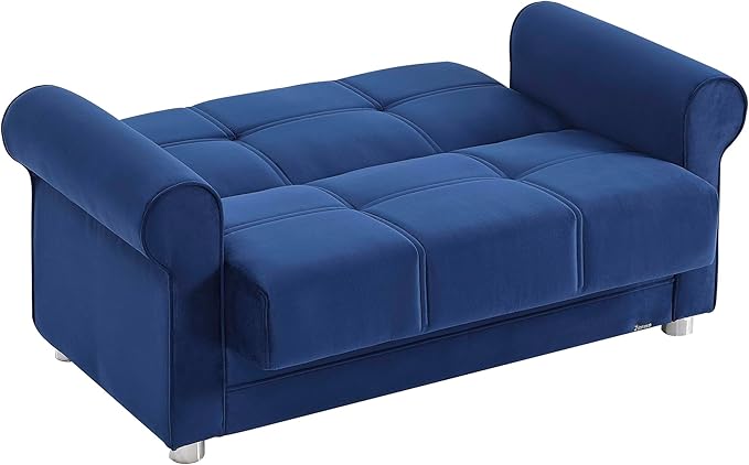 Sweet Home Stores 61 Loveseat with Storage Firm Fabric 2 Seater Convertible Small Sleeper Couch Bed for Living Room or Home Office Blue