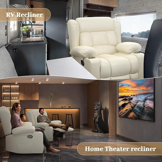Recliner Chair Oversized Manual Reclining Chair for Adults Single Reclining Sofa with Cup Holder &amp Pocket Lounge Recliner for Living Room Home Theater Seating RV Chairs
