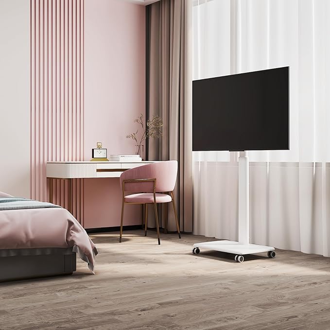 White Rolling TV Stand for 32 to 55 65 75 85 Inch TVs Corner TV Floor Stand with Mount Universal Portable Mobile TV Cart on Wheels Small TV Stand for Bedroom Living Room Conference Room