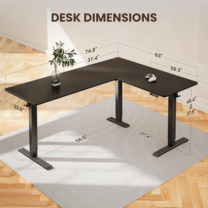 ErGear L Shaped Standing Desk 75 x 63 Electric Adjustable Height Sit Stand Desk Ergonomic Large Computer Table Left &amp Right Interchangeable Installation Suitable for Home Office Use Black