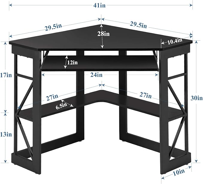 VECELO Corner Desk Computer Desk Writing Table with Smooth Keyboard Tray &amp Storage ShelvesCompact Home Office Triangle TableBlack