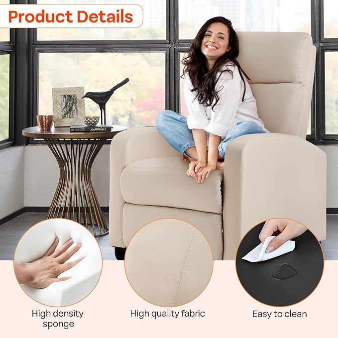 FDW Recliner Chair Massage Chair Reading Chair Reclining Sofa Home Theater Seating with Lumbar Support Massage and Padded Backrest for Living Room and Bedroom (Textile Beige)