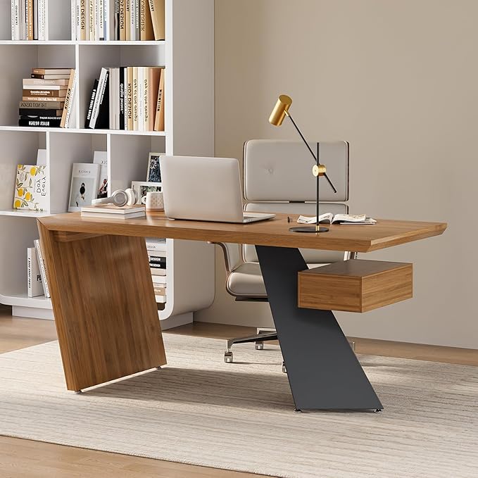 homary 63 Rustic Industrial Writing Desk Home Office Desk with Drawer Natural Wooden Desk Home Office Computer Desk