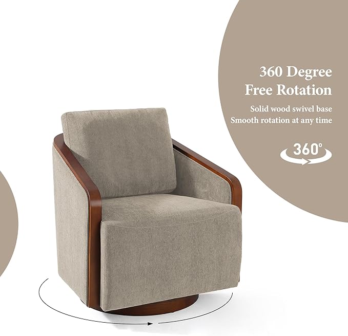 360° Swivel Barrel Chairs Set of 2 Upholstered Swivel Round Barrel Chair Comfy Chenille Fabric Single Club Armchair Accent Chair for Living Room Reading Room Bedroom Light Brown
