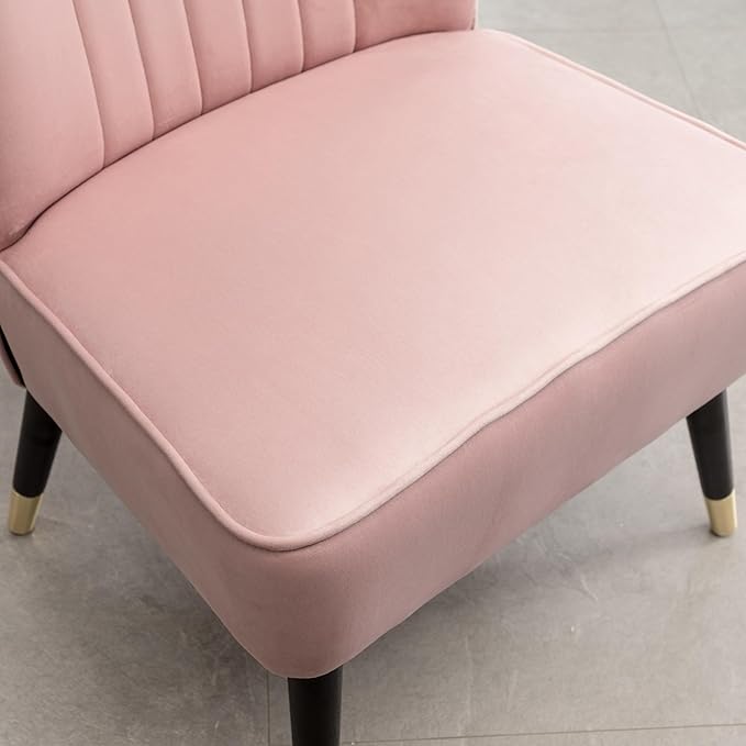 Modern Velvet Accent Chairs Reading Chair Cozy Curved Wingback Leisure Chair Upholstered Single Sofa Chair for Living Room Dining Room Bedroom Dressing Table Office (Pink)