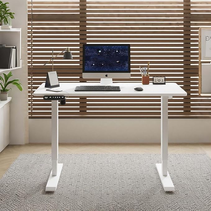 55 Electric Standing Desk Adjustable Height White Seated Stand up Computer Desks for Work Office Home Ergonomic Lift-up Gaming Tables with USB Charging Port (White-55)