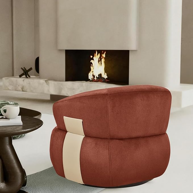 Swivel Barrel Accent Chairs-Modern Round Club Arm Chair Upholstered Living Room Armchair Single Sofa Seating Bedroom Side Reading Seat for Living Roon Office (Reddish-Velvet 2*Seats)