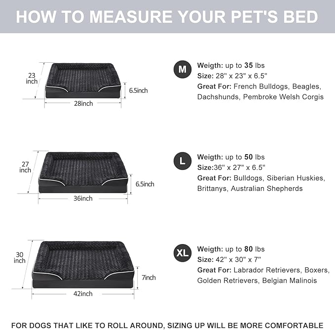 WNPETHOME Dog Beds for Large Sized Dogs Washable Orthopedic Dog Couch Sofa Bed with Waterproof Lining &amp Non-Skid Bottom for Pet Sleeping